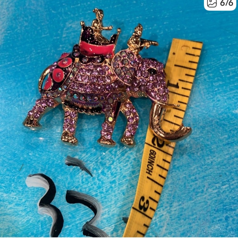 Colorful Elephant Brooch with Rhinestones - Picture 3 of 4